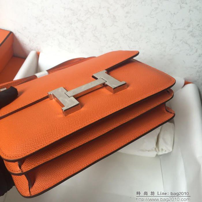 HERMES愛馬仕 Constance 空姐包 橙色 金銀扣 原廠Epsom皮 原版五金 蜜蠟線縫製 單肩斜挎包  Ama1264